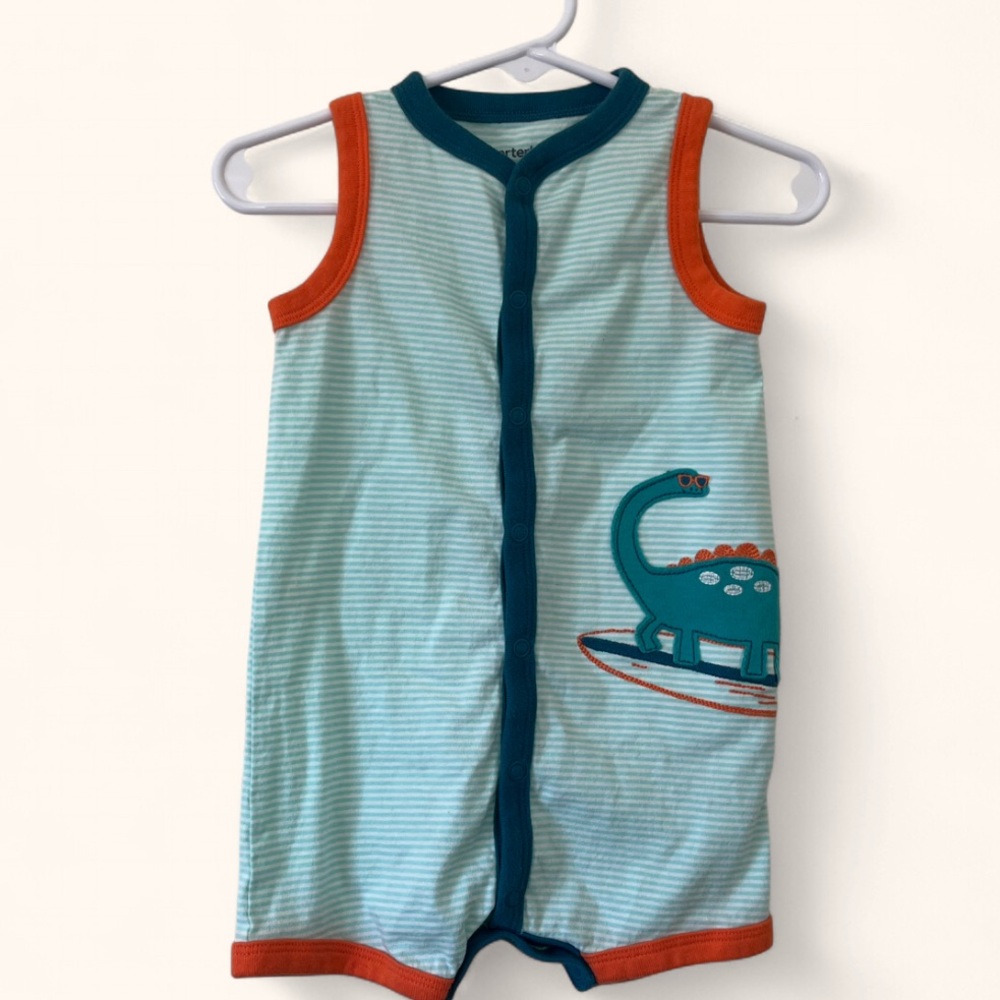 12M Boy Carters Sleeveless One Piece Romper Dino Appliqué Jumpsuit
